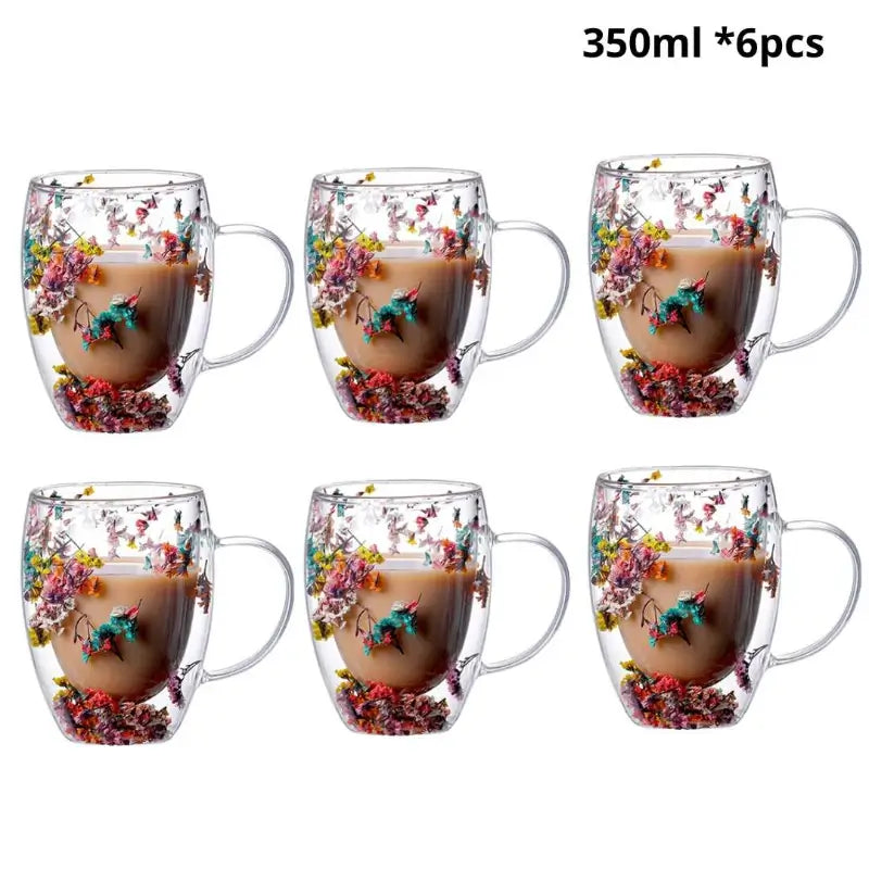 Caneca Flowers Artesanal em Vidro Duplo.