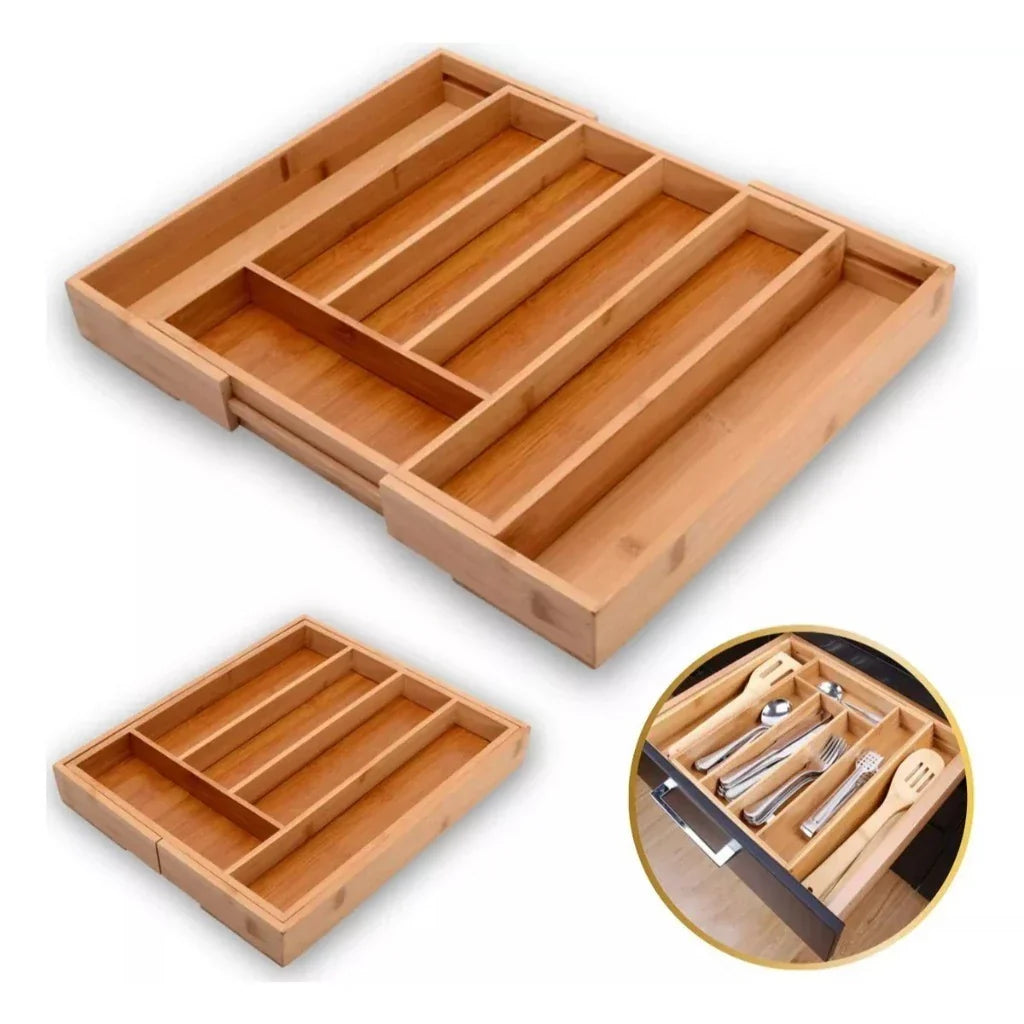Porta-Talheres de Bambu Extensível